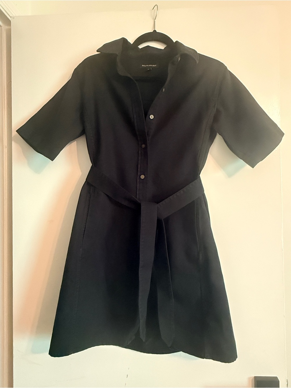 BANANA REPUBLIC Black Knee Length Belted Utility Dress SIZE  XS